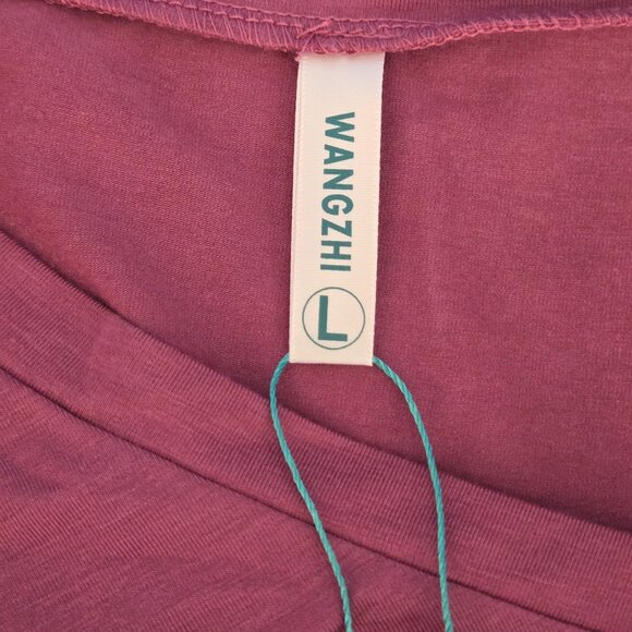 NWT | Burgundy Long Sleeve V-Neck T-Shirt Dress Tunic Tie Knot Hem | Large - Picture 3 of 5